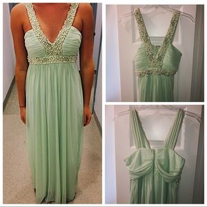 City Studio Seafoam Green Pearl-Beaded Prom Dress
